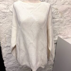 Handknit White Diamond Pattern Sweater Diamond Pattern Cotton Cottagecore READ